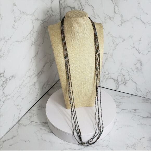 SET OF 4 Long Seed Bead Necklaces Blue Tan Pink - Picture 2 of 5